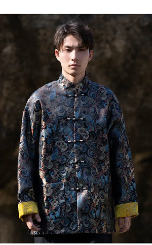 Tang suit men's Chinese style button-up top autumn and winter coat New Year's greeting clothes - Yandan_Hanfu
