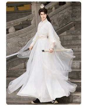 Yun Jue | Unisex Traditional Hanfu Set – Embroidered Cross-Collar Wei-Jin Style with Detachable Sleeves - Yandan_Hanfu