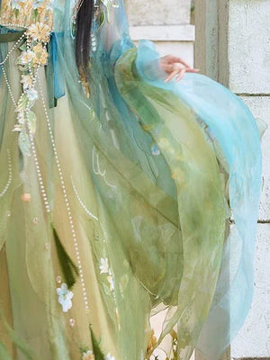 Blue & Green Hanfu Women's Large Sleeve Shirt Embroidery Spring and Summer - Yandan_Hanfu