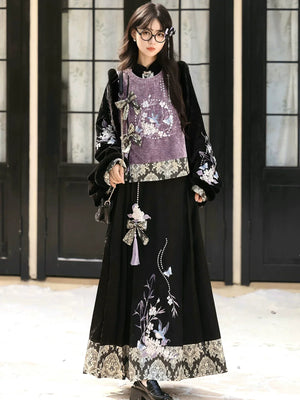 “Swallow’s Return” – Modern Hanfu Layered Vest & Skirt Set | Autumn-Winter Everyday Chinese Style - Yandan_Hanfu