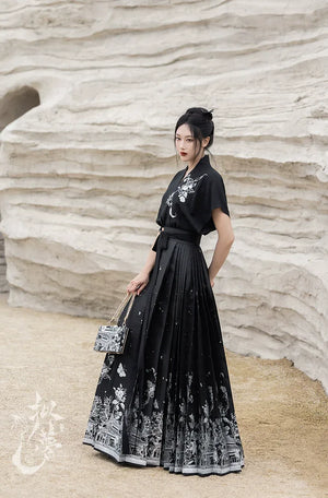 Original imitation luodian horse face skirt, new Chinese style, daily work, improved short-sleeved Hanfu summer - Yandan_Hanfu
