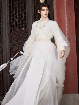 Yun Jue | Unisex Traditional Hanfu Set – Embroidered Cross-Collar Wei-Jin Style with Detachable Sleeves - Yandan_Hanfu