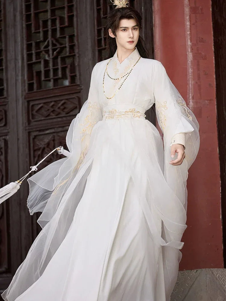 Yun Jue | Unisex Traditional Hanfu Set – Embroidered Cross-Collar Wei-Jin Style with Detachable Sleeves - Yandan_Hanfu