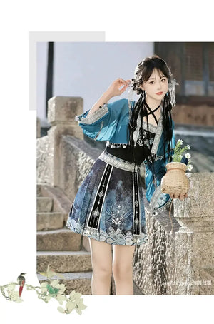Silver Bell Hanfu Women's Han Element Improved Top Half Skirt Ancient Clothing Full Set Miao Xinjiang Exotic Style Daily - Yandan_Hanfu