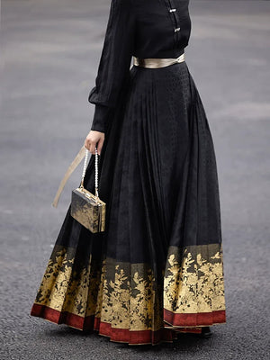 Black&Blue Modern Hanfu | 6-meter-high daily Hanfu suit slimming and long horse-mamian skirt - Yandan_Hanfu