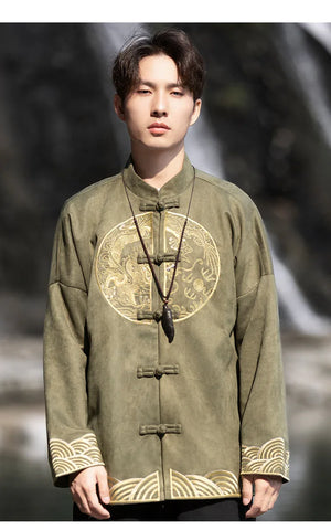 New Chinese style suede embroidered top jacket Tang suit men - Yandan_Hanfu