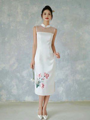 Eternal Union – White Embroidered Qipao | Chinese Wedding Reception & Engagement Dress - Yandan_Hanfu