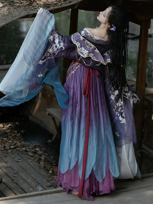 GU – Exotic Hanfu-Inspired Gradient Embroidered Bustier Set for Spring & Summer - Yandan_Hanfu