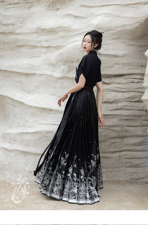 Original imitation luodian horse face skirt, new Chinese style, daily work, improved short-sleeved Hanfu summer - Yandan_Hanfu
