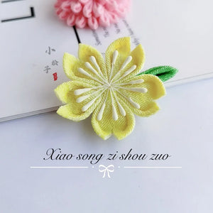 Sakura fine work hairpin 4-piece set Japanese kimono yukata with headdress Lolita pink ancient Japanese style cherry tea - Yandan_Hanfu