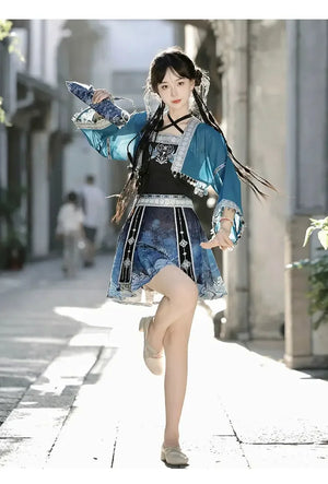 Silver Bell Hanfu Women's Han Element Improved Top Half Skirt Ancient Clothing Full Set Miao Xinjiang Exotic Style Daily - Yandan_Hanfu