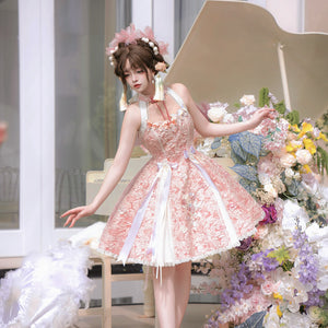 Chinese style pink lolita hanfu drunk fuchu Xiaoshan Qing Guofeng Han element dress - Yandan_Hanfu