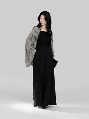 Fuyue – Wei & Northern Dynasties Inspired Modern Hanfu | Pleated Outer Top with Round-Neck Short Sleeve T-Shirt & Song Pants - Yandan_Hanfu