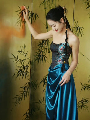 "Sparrow" Jacquard tube bride trailing wedding wedding dress toasting dress engagement - Yandan_Hanfu