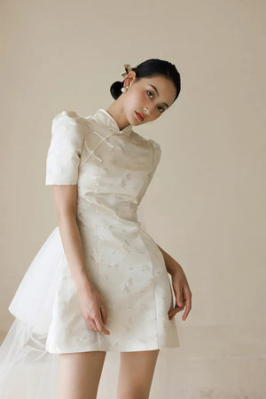 "Little Meixue" Short Bow Cheongsam Bridal Wedding Dress - Yandan_Hanfu
