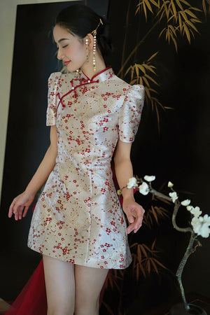 "Little Meixue" Short Bow Cheongsam Bridal Wedding Dress - Yandan_Hanfu