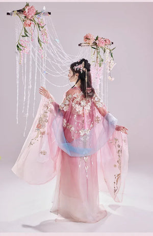 Original Hanfu Female Embroidered Hezi Skirt Improved Han Element Chest length Tang Spring Style Set - Yandan_Hanfu