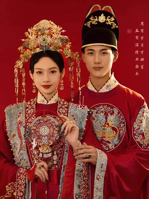 Ming-style wedding dress couple suit | Chinese-style&Tang-style dress Xiuhe wedding dress - Yandan_Hanfu