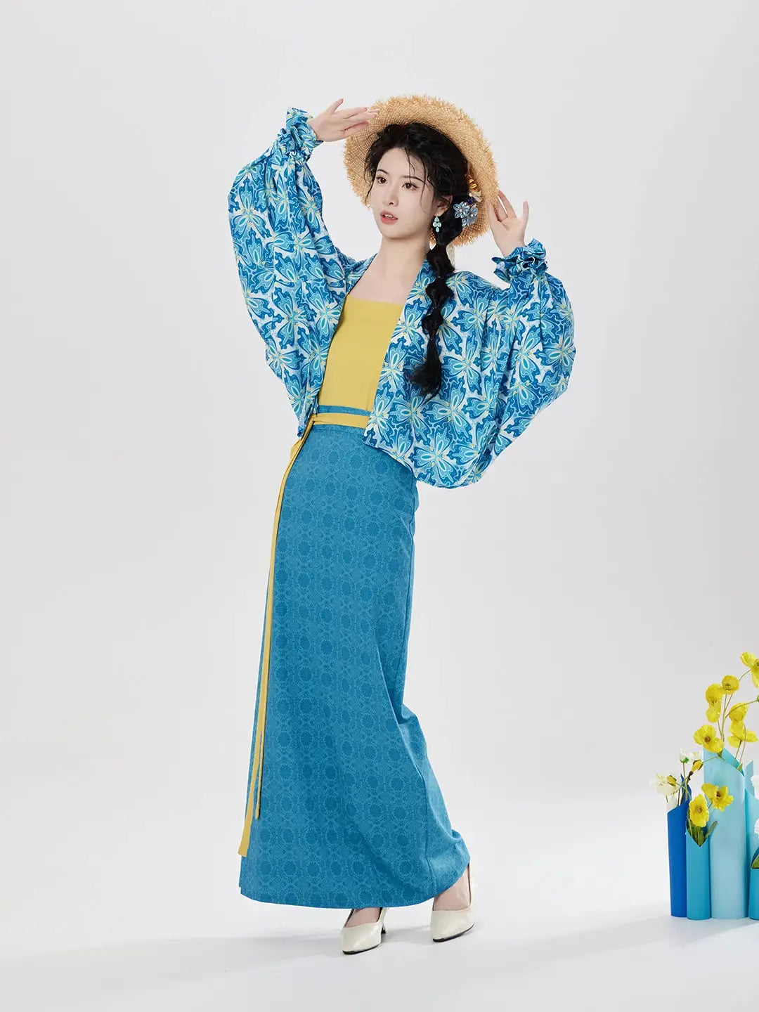 Coconut Breeze – Resort Style Modern Hanfu | Sheer Robe with Camisole & One-Piece Song Skirt