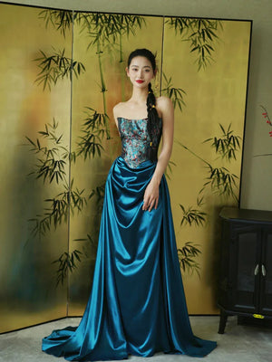 "Sparrow" Jacquard tube bride trailing wedding wedding dress toasting dress engagement - Yandan_Hanfu