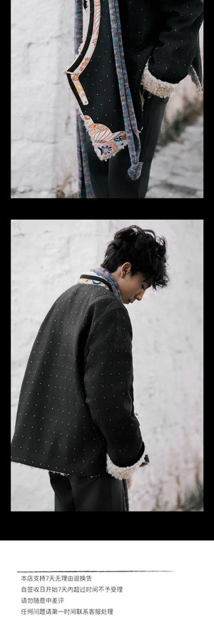 Heritage Tibetan Men's Winter Coat – Cotton Padded Jacket with Shearling Lining - Yandan_Hanfu