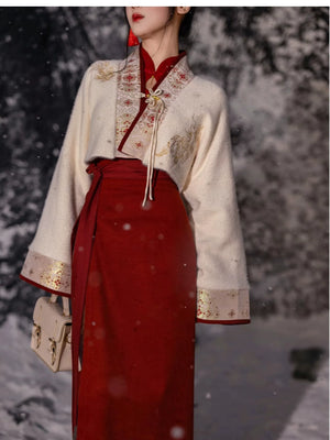 Red Brocade Hanfu Gown – Modern Chinese Dress for Engagement, Wedding Toast & Lunar New Year - Yandan_Hanfu