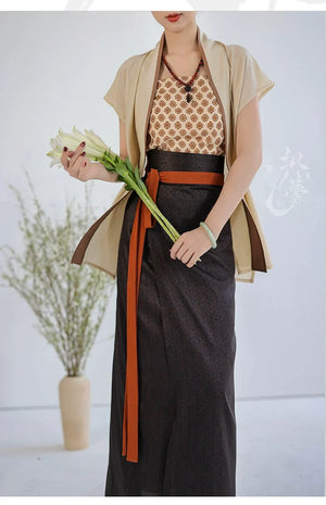 Song Dynasty Hanfu Airplane Sleeves Song Vest Spinning Skirt Spring and Summer Retro Modern Hanfu - Yandan_Hanfu