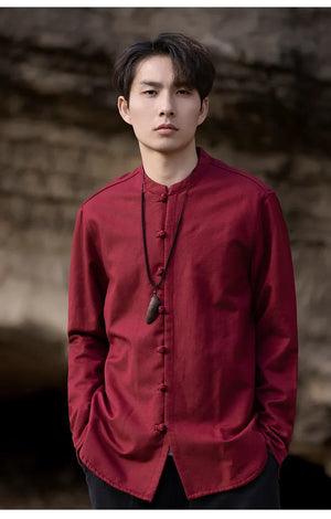New China Style stand-up collar linen shirt men's Tang suit - Yandan_Hanfu