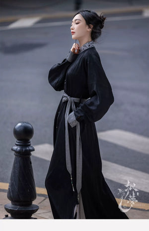 New Chinese style | Everyday stand-up collar dress shirt long skirt - Yandan_Hanfu