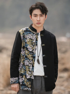 New Chinese style disc button top contrasting coat printing Tang suit men - Yandan_Hanfu