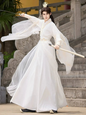 Yun Jue | Unisex Traditional Hanfu Set – Embroidered Cross-Collar Wei-Jin Style with Detachable Sleeves - Yandan_Hanfu