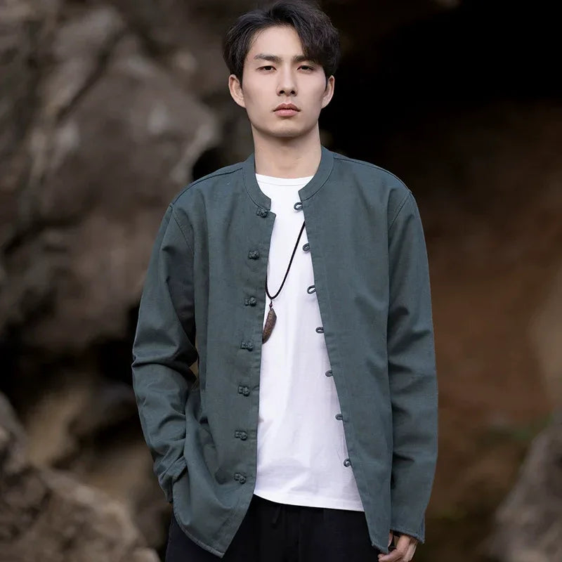 New China Style stand-up collar linen shirt men's Tang suit - Yandan_Hanfu
