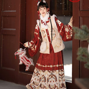 Chinese New Year Hanfu Women's Ming Dynasty Square Neck Embroidered Bijia Horse Face Skirt New Year's Eve Dress Winter Plush - Yandan_Hanfu
