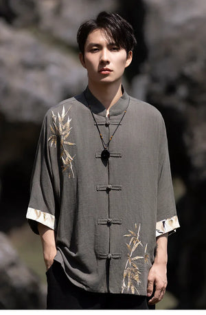 Tang suit men's Chinese style linen embroidered shirt - Yandan_Hanfu