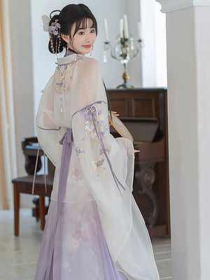 Iris Elegance – Violet Embroidered Hanfu Set with Flowing Nine-Panel Skirt | Wei-Jin Inspired
