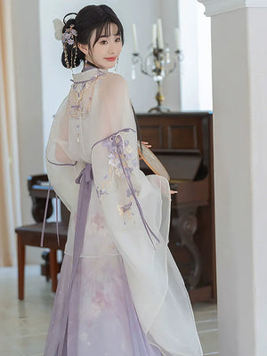 Iris Elegance – Violet Embroidered Hanfu Set with Flowing Nine-Panel Skirt | Wei-Jin Inspired - Yandan_Hanfu