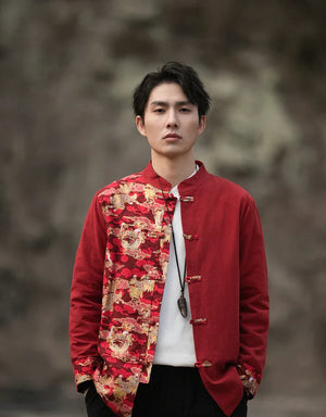 New Chinese style disc button top contrasting coat printing Tang suit men - Yandan_Hanfu