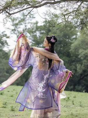 Xue Qingyou - Song Dynasty embroidery double large-sleeved pleated skirt - Yandan_Hanfu