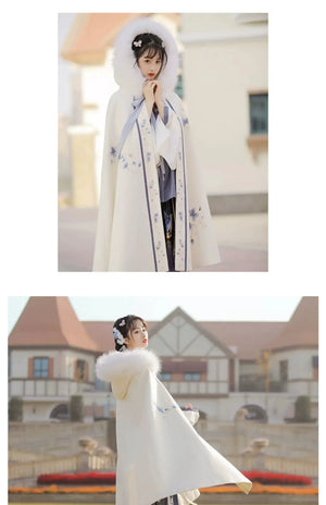 Garden Dream: White Nishang, Cloak Cloak Long Thickened Hanfu - Yandan_Hanfu
