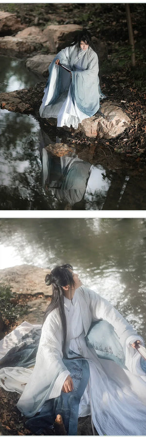 Ming Dao robe men's cotton and linen large-sleeved shirt cape snow bamboo spring and summer gradual change fairy Hanfu female national style - Yandan_Hanfu