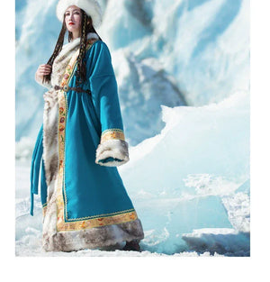 Peacock Blue Tibetan Robe | Wearable Art for a Modern Cultural Experience - Yandan_Hanfu