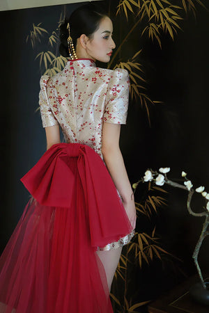 "Little Meixue" Short Bow Cheongsam Bridal Wedding Dress - Yandan_Hanfu