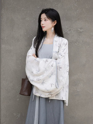 White Dew: Bamboo Shadows & Swallow Whispers – Jin-Style Hanfu Set | Tencel Pleated Robe with Rayon Camisole and Flowing Skirt - Yandan_Hanfu