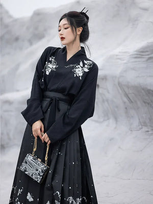 Original imitation luodian horse face skirt, new Chinese style, daily work, improved short-sleeved Hanfu summer - Yandan_Hanfu
