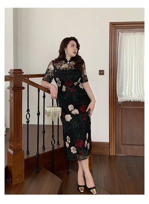 New China style embroidery lace plus size cheongsam/qipao skirt - Yandan_Hanfu