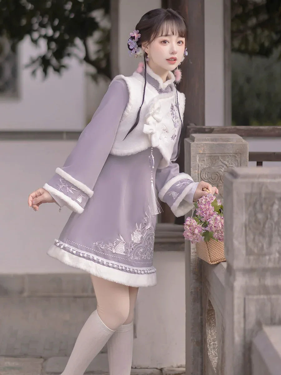 Ziyun Rabbit Hanfu Women's Cheongsam Chinese New Year Set Autumn and Winter - Yandan_Hanfu