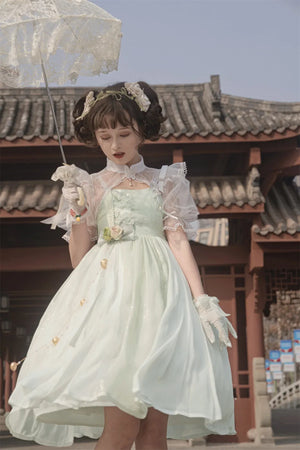 Chinese style green lolita hanfu wind lily sweet girl han element green dress - Yandan_Hanfu