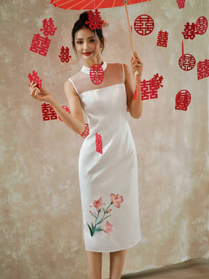 Eternal Union – White Embroidered Qipao | Chinese Wedding Reception & Engagement Dress - Yandan_Hanfu