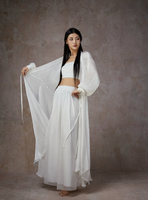 Graceful White Wide-Sleeve Chiffon Hanfu – Classical & Jazz Fusion Dance Dress - Yandan_Hanfu