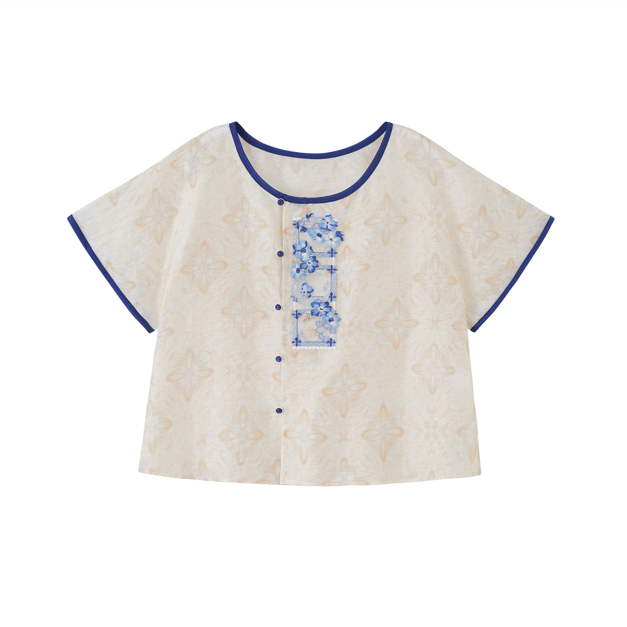Moonlit Blossoms – Tang Dynasty Inspired Summer Hanfu with Embroidered Round Collar Top & Flowing Skirt